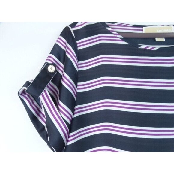 Michael Michael Kors Women's Top Size 6 Blue Striped Short Sleeve Blouse - Picture 3 of 8
